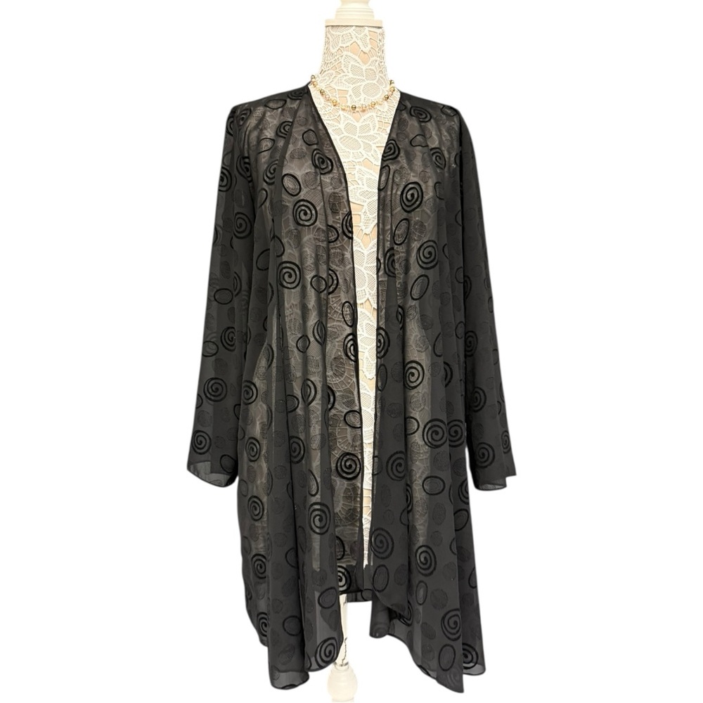 Onyx Nite Black Sheer Burnout Swirl Duster Jacket Size 16 Vintage Topper Duster
